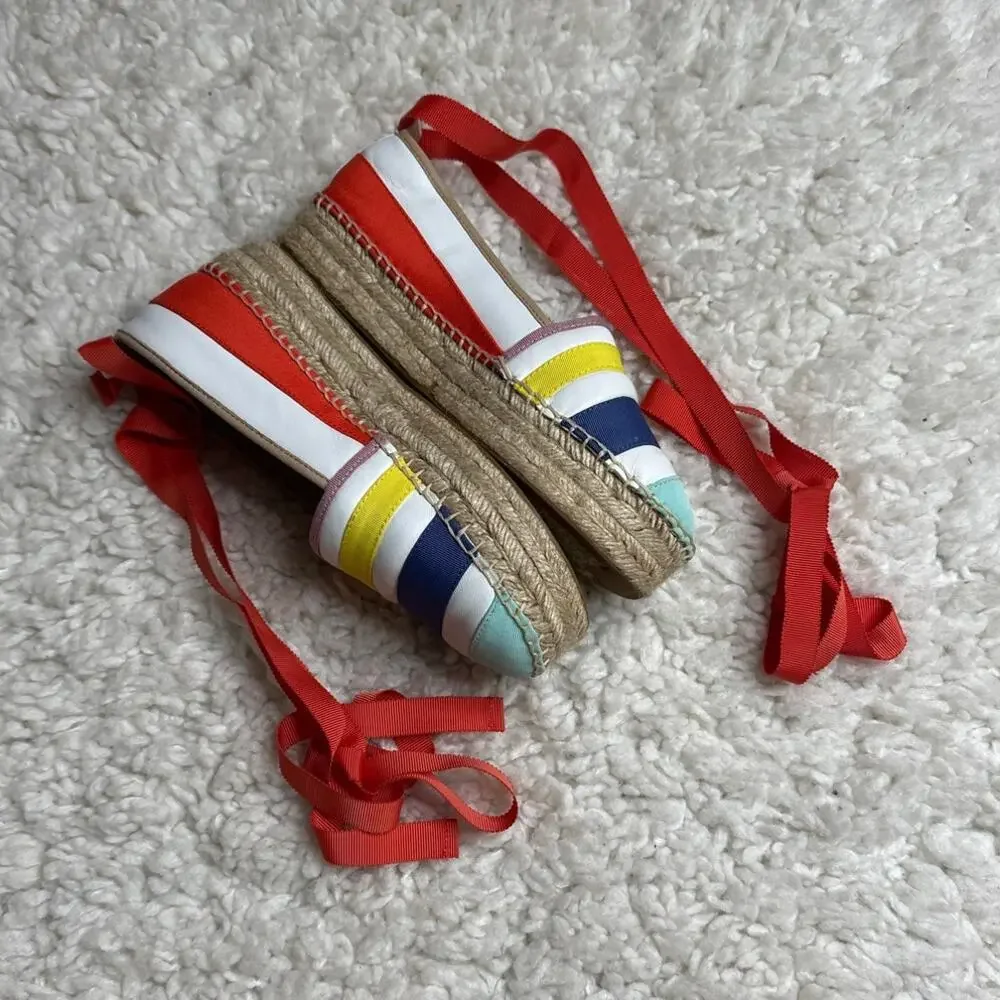 Kate Spade Leena Rainbow-Striped Leather Espadrilles Orange Summer Coastal